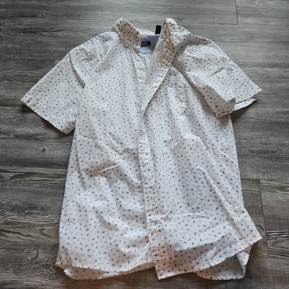 Men's White Patterned Short Sleeve Shirt